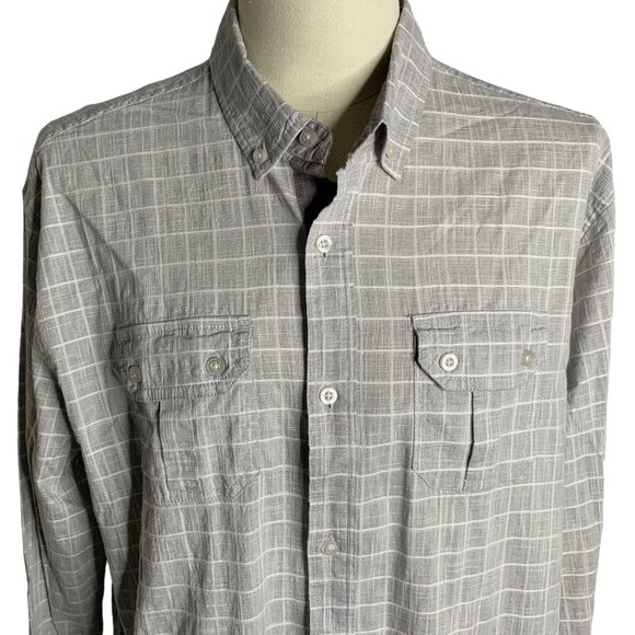 Colours Alexander Julian Button Down Shirt XXL Grey Checkered Pockets Stretch - Picture 2 of 6